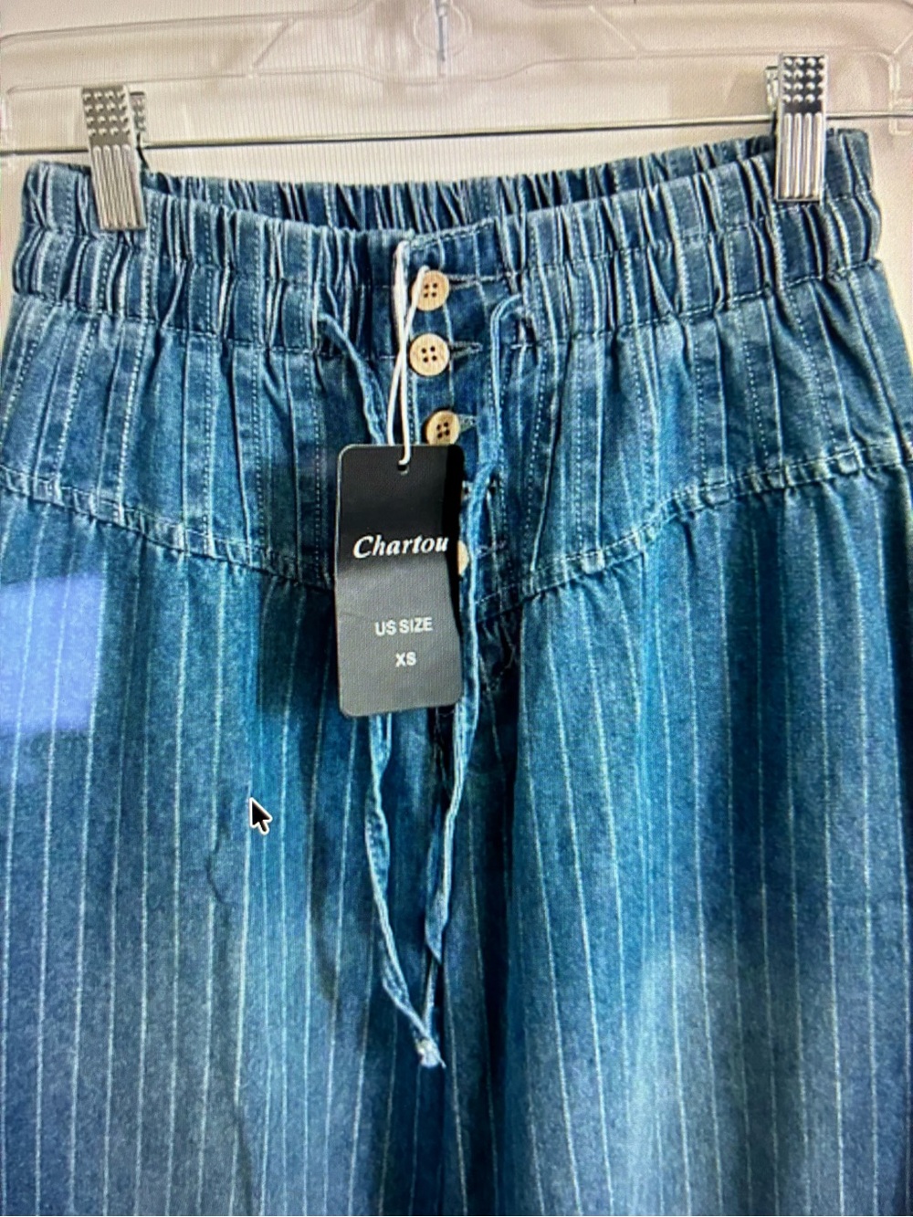 Chartou Blue Pinstripe Wide-Leg Pants with Elastic Waist